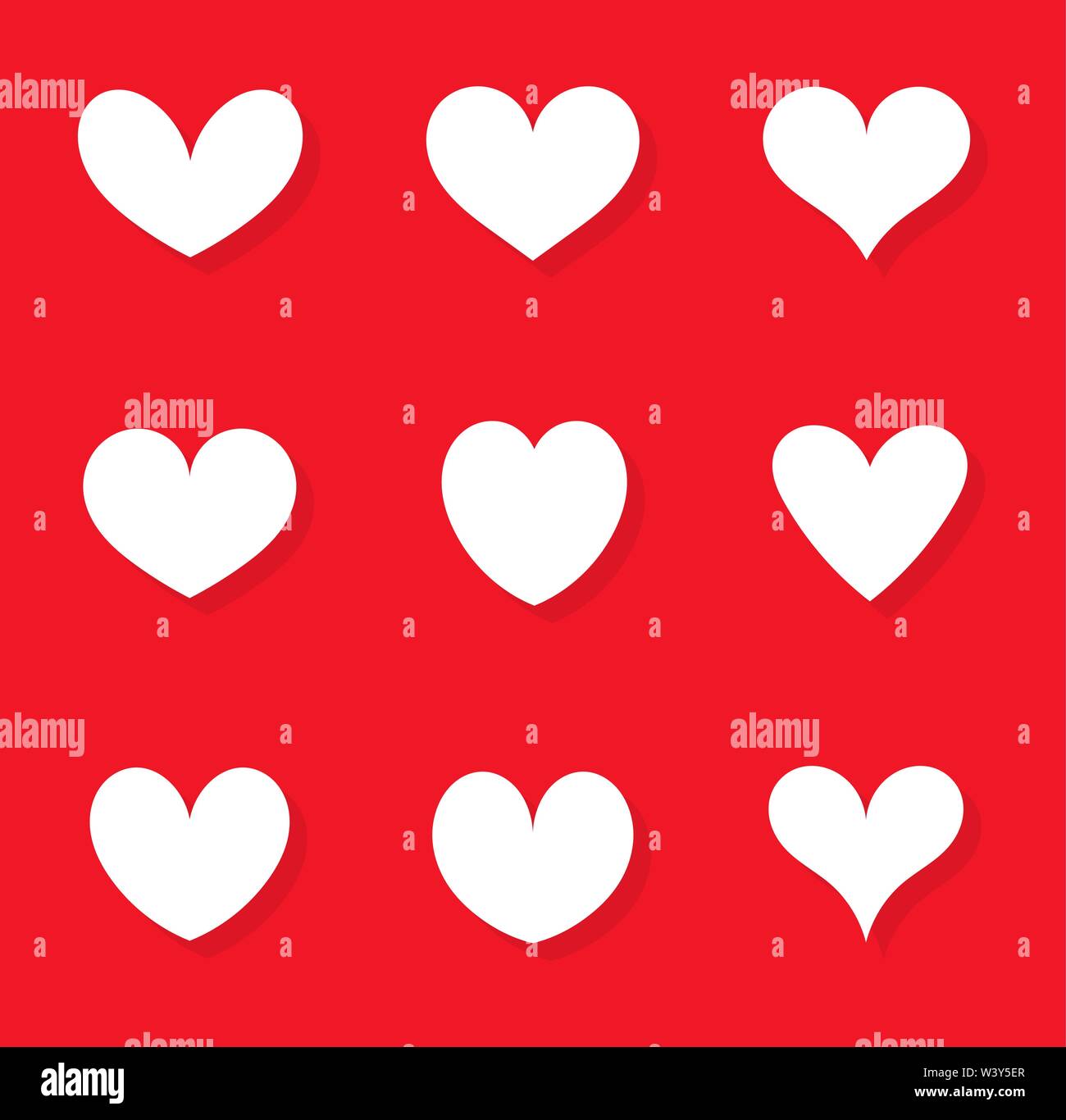 White hearts set of icons on red background. Vector illustration Stock ...