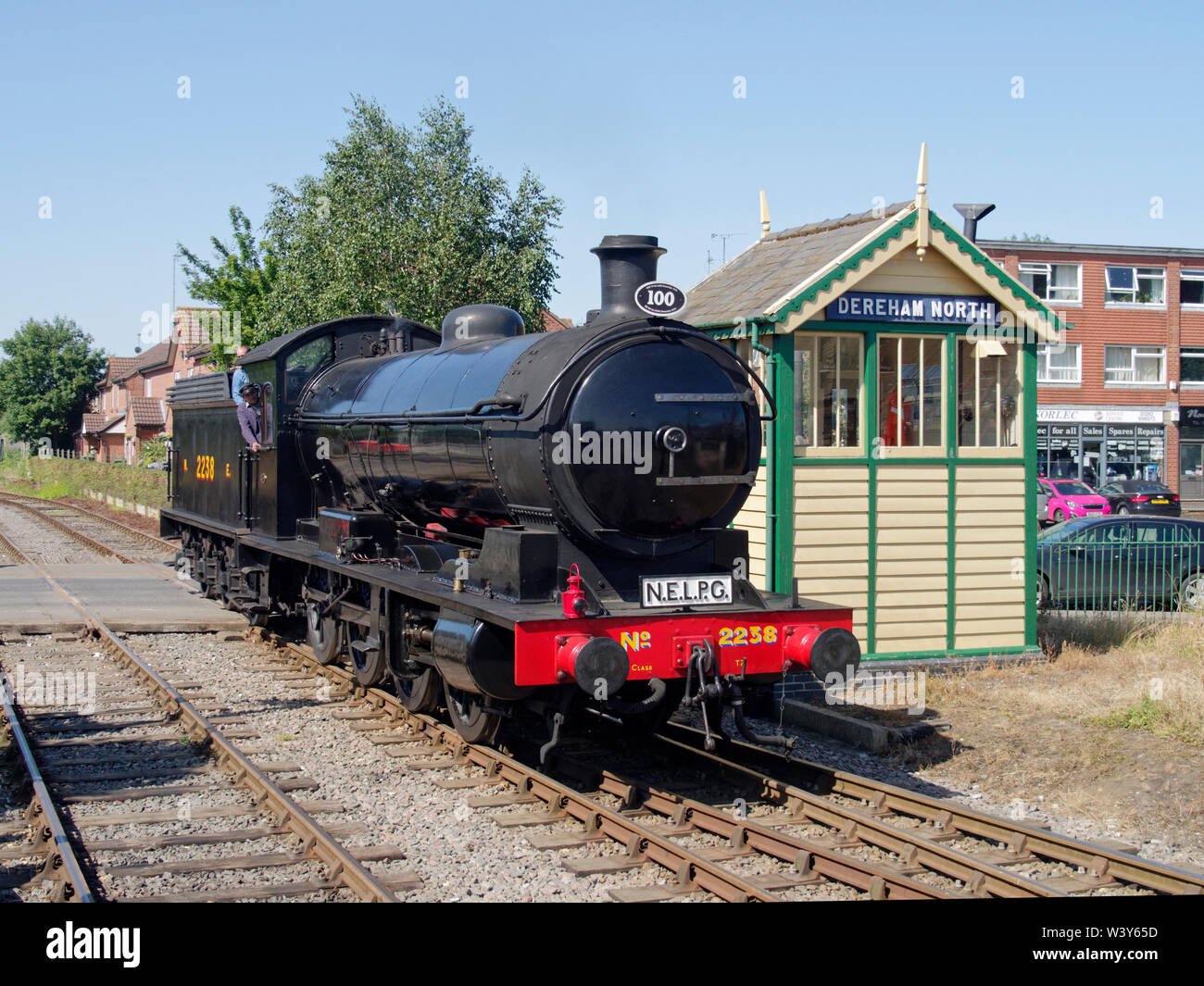 Former North Eastern Railway T2 class 0-8-0 heavy freight at Dereham Station on the Mid-Norfolk Railway during the 2019 steam gala. Stock Photo