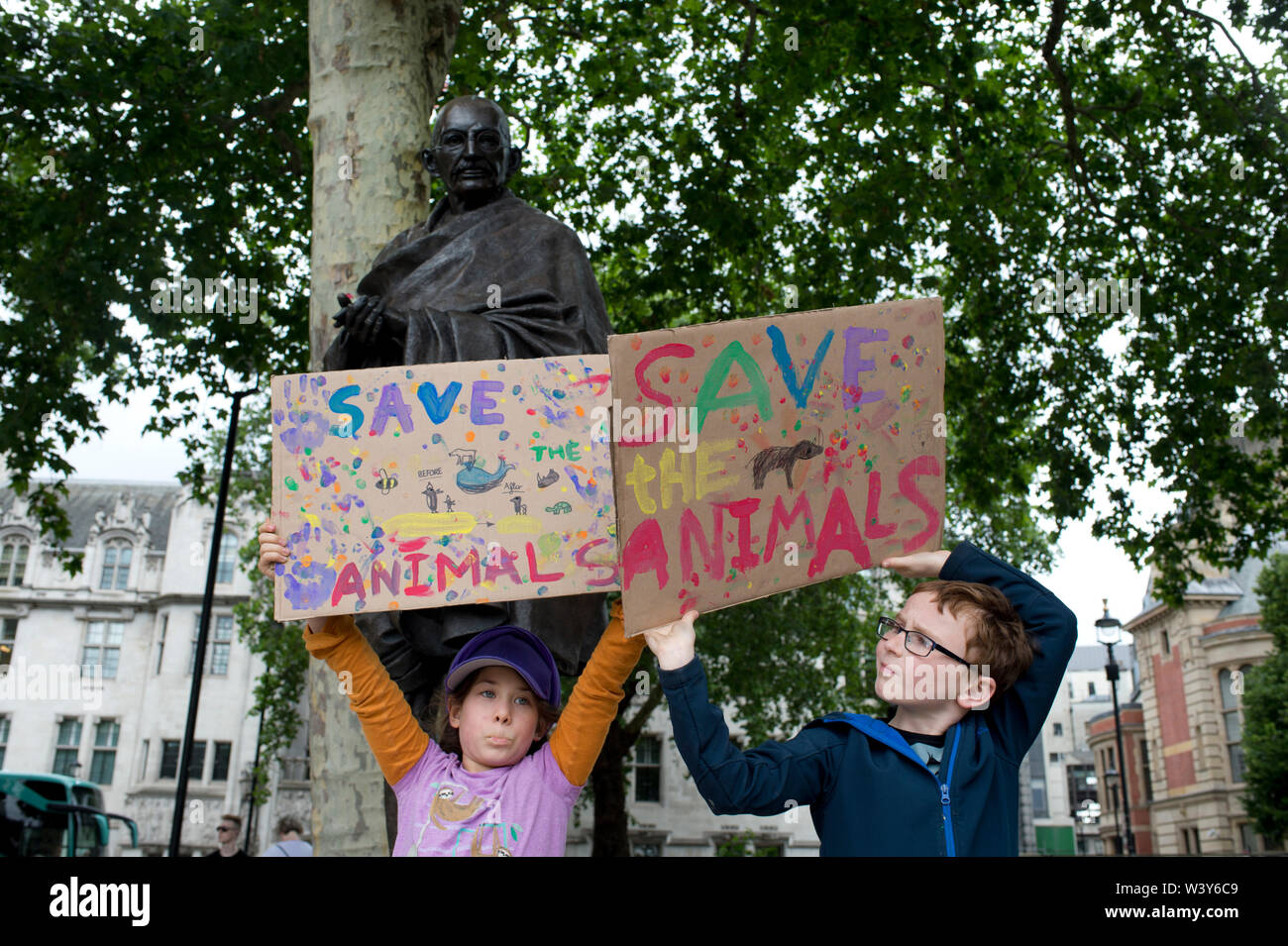 Westminster, Parliament Square. Children protest against the climate emergency. Stock Photo