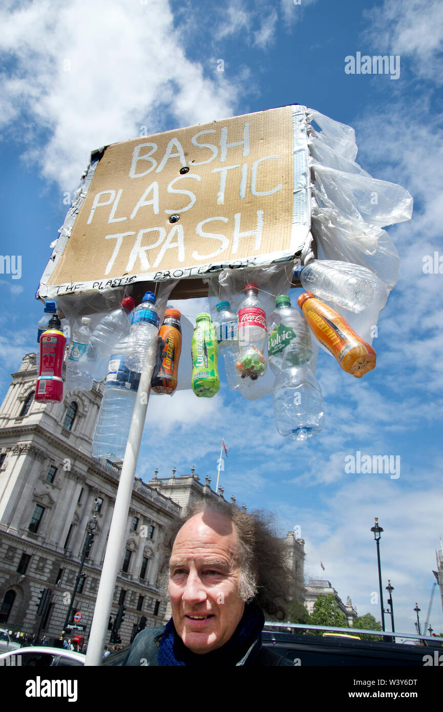 Westminster, Parliament Square. Rob Unbranded protesting against single use plastic; Stock Photo