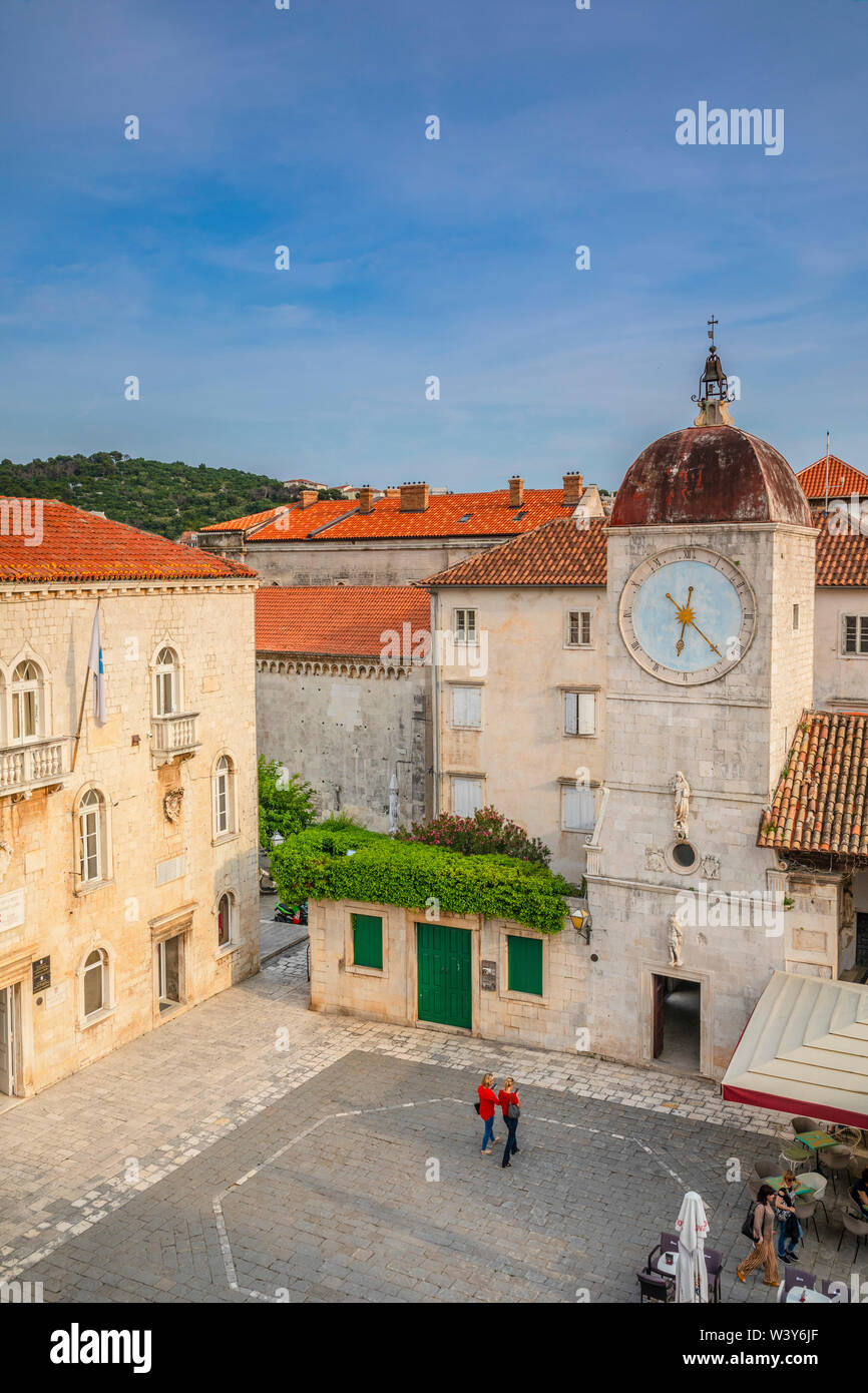 Loggia and Clock Tower, Trogir, Dalmatian Coast, Croatia, Europe Stock Photo