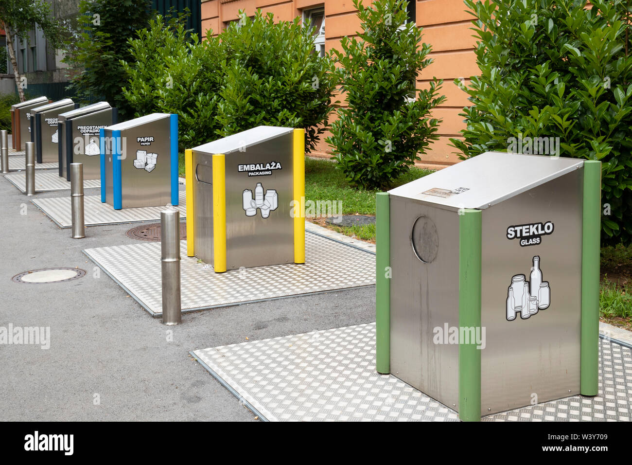 Recycling bins for sorting and recycling rubbish, trash,refuse in the