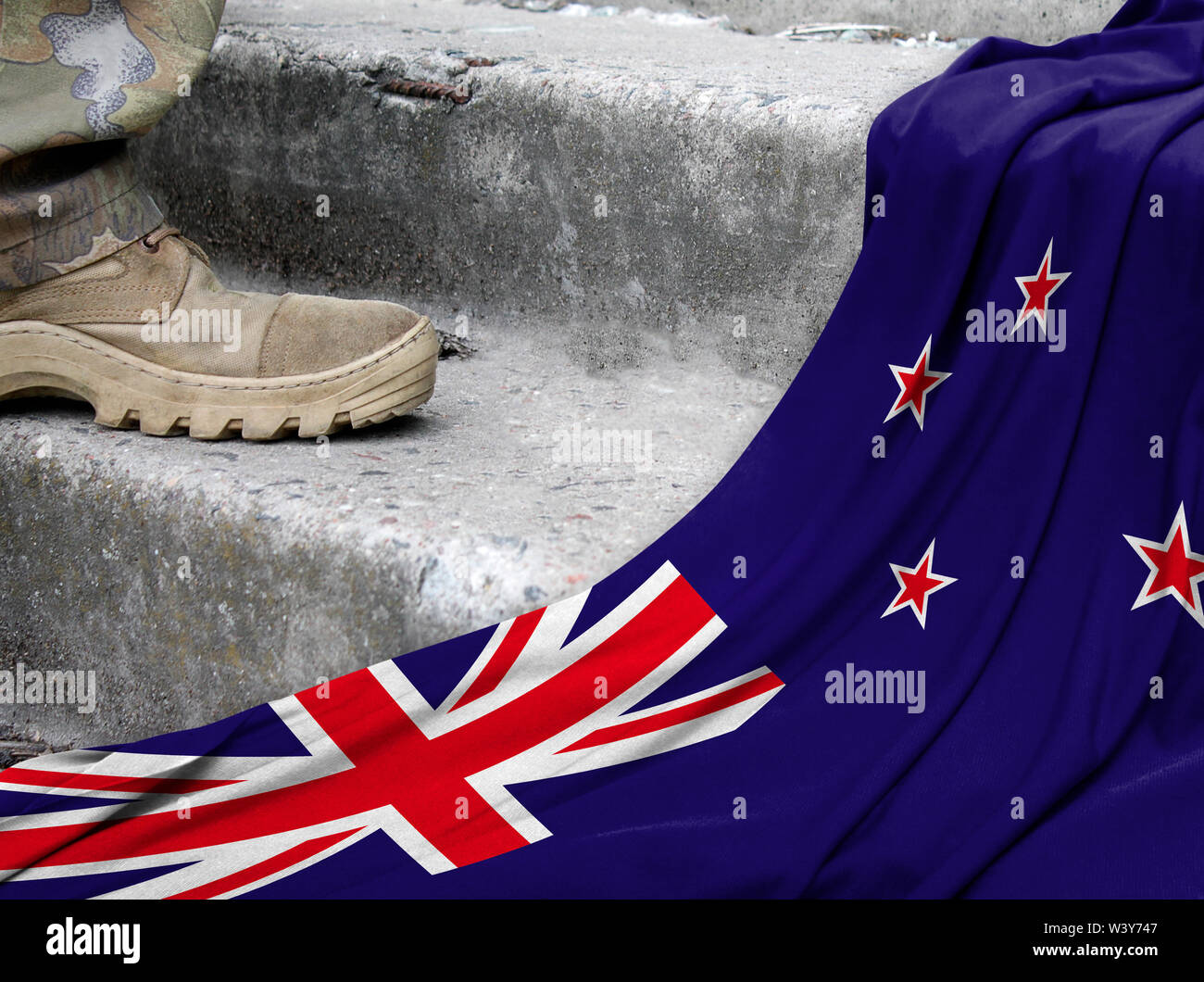 Military concept on the background of the flag of New Zealand Stock Photo
