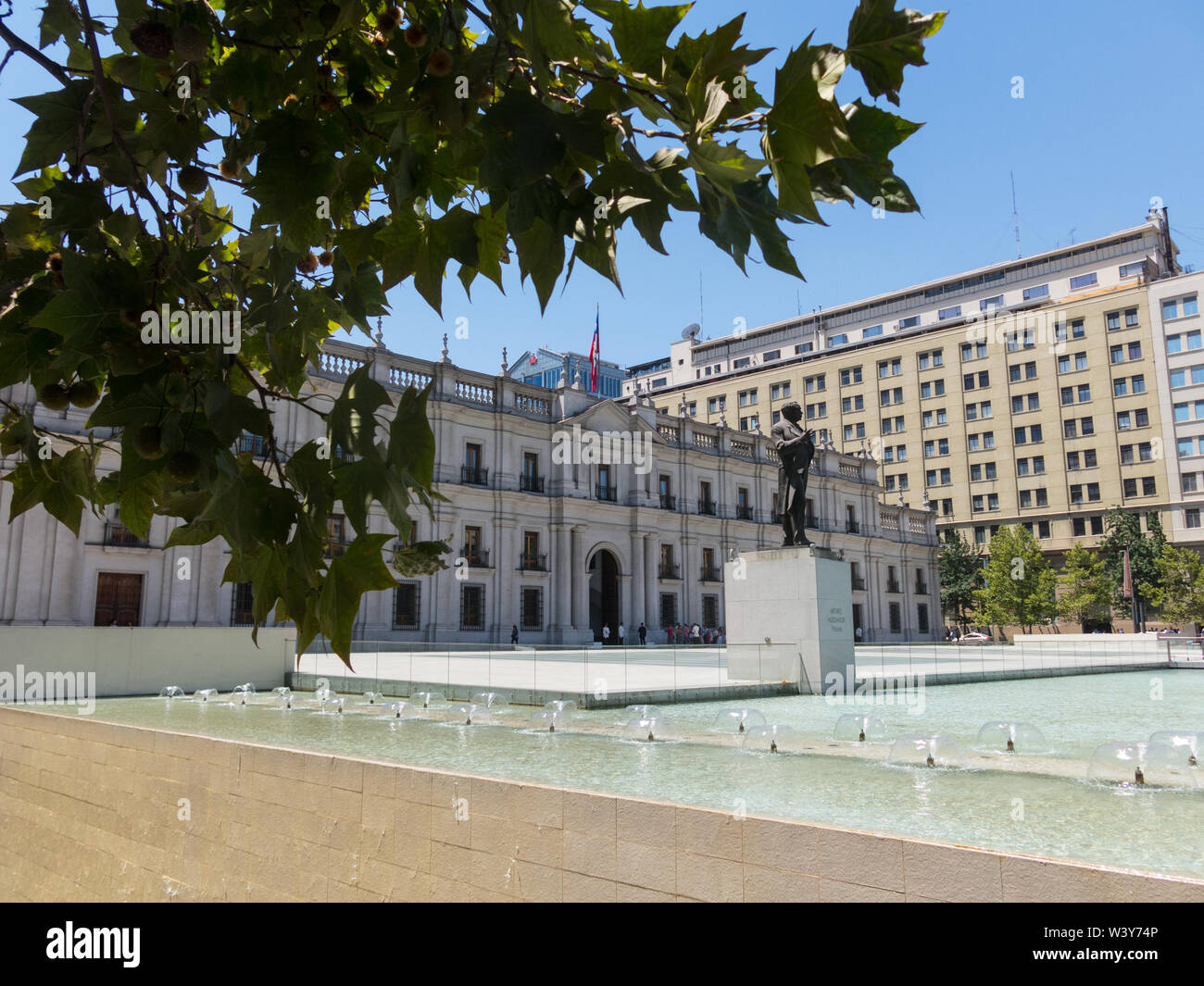 SANTIAGO DE CHILE, CHILE - JANUARY 26, 2018: Monument to Arturo Alessandri Palma in Santiago de Chile, in front of the Moneda Palace. He was President Stock Photo