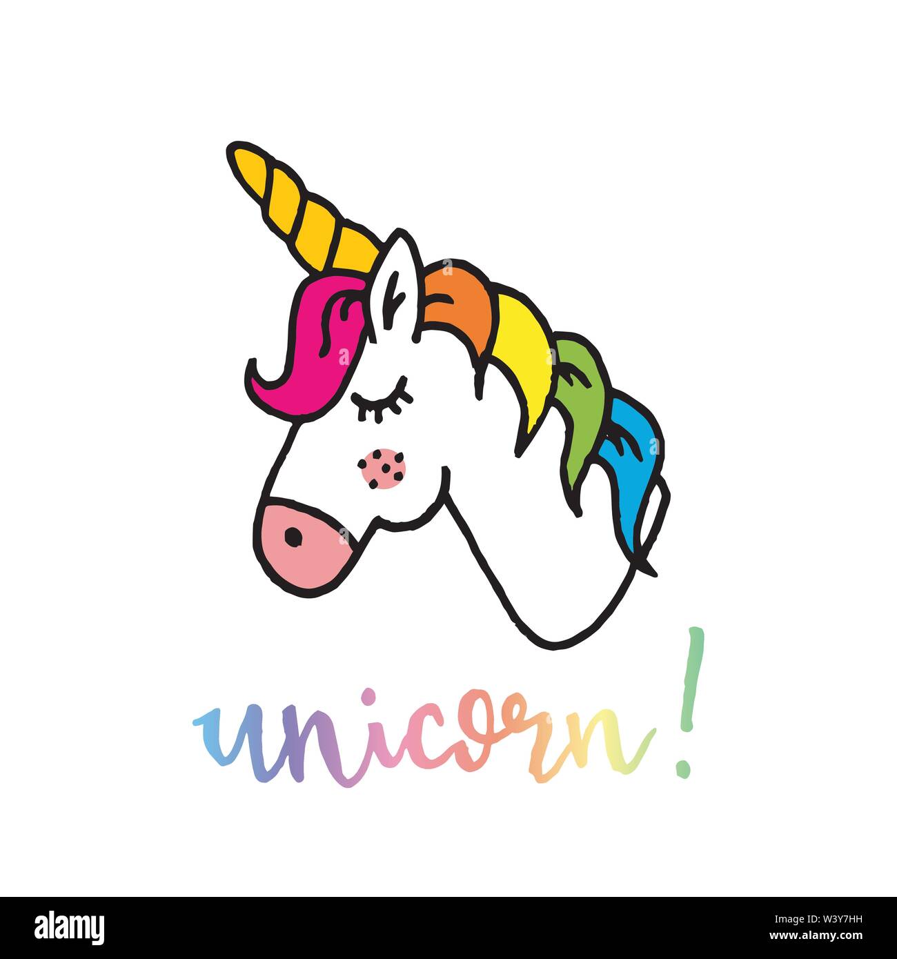 Cute magical unicorn hand drawn illustration Stock Vector