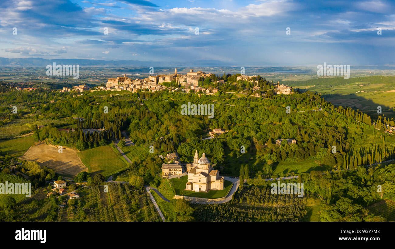 Italy, Tuscany, Siena Province, Montepulciano and Sanctuary San Biagio Stock Photo