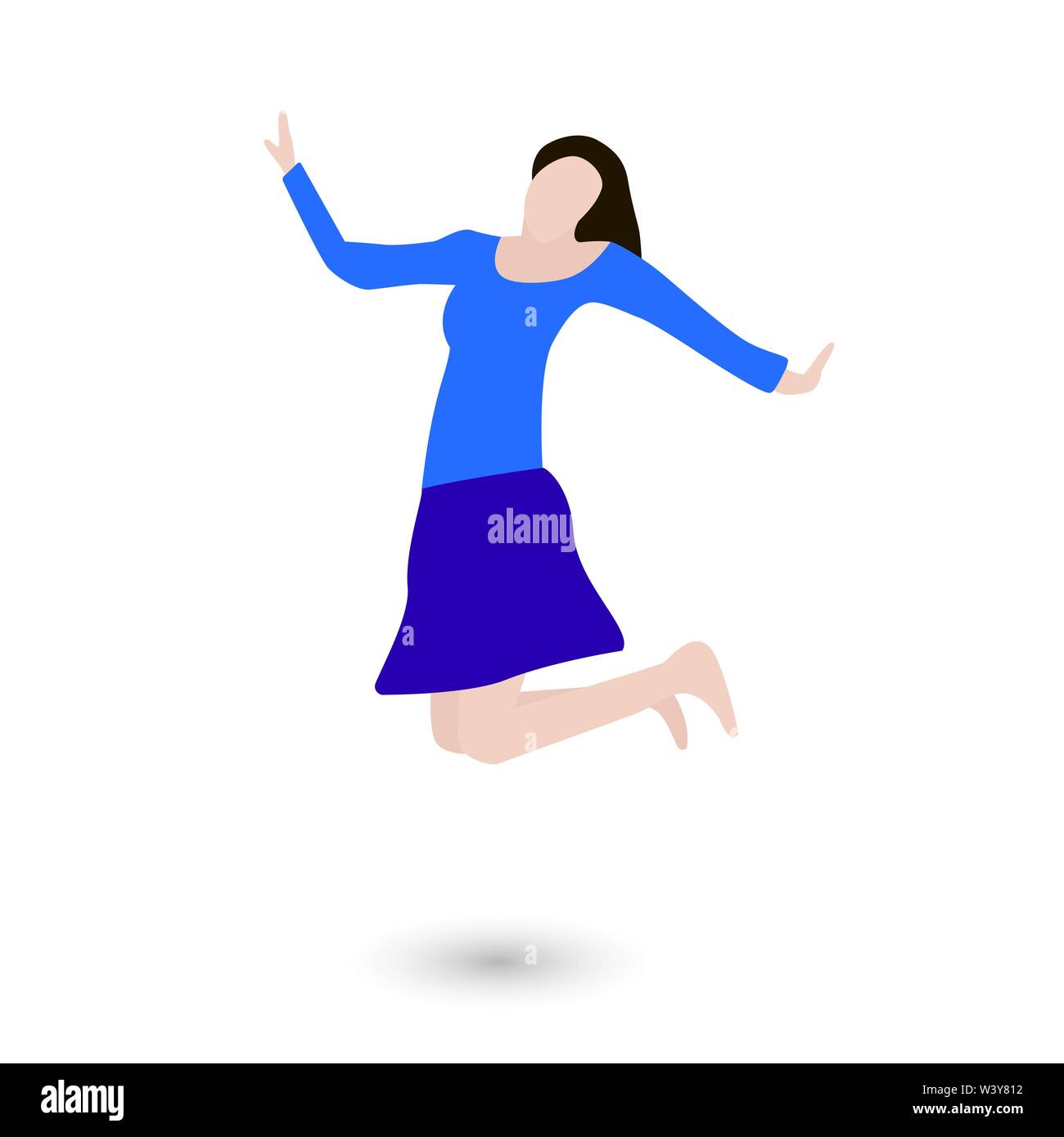 Silhouette of a girl in a jump. Girl in a skirt flat style. Vector