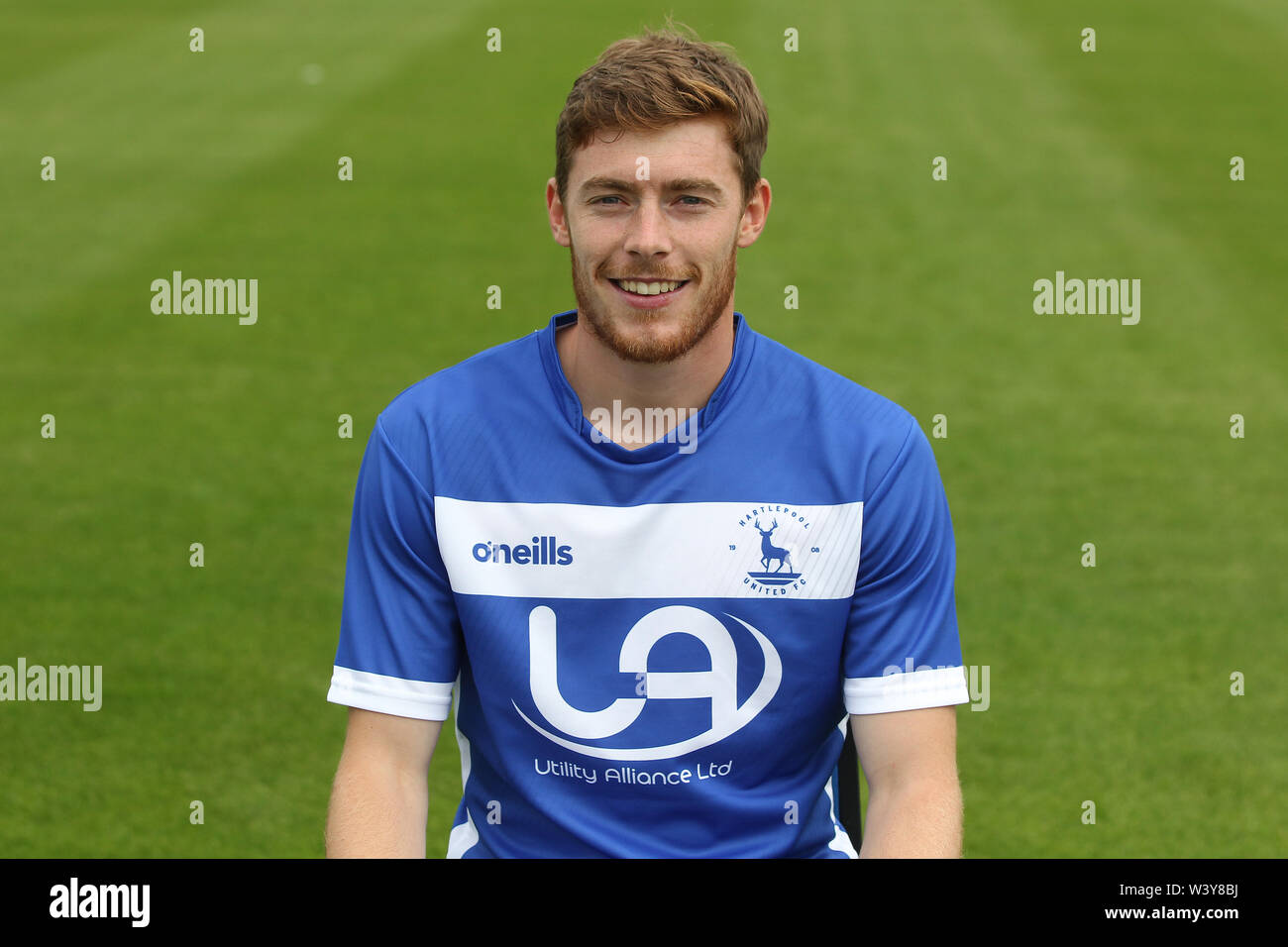 HARTLEPOOL, ENGLAND 13th July  Luke James of Hartlepool United during the club's photoshoot at Victoria Park, Hartlepool on Saturday 13th July 2019 (Pic: Mark Fletcher | MI News) Stock Photo