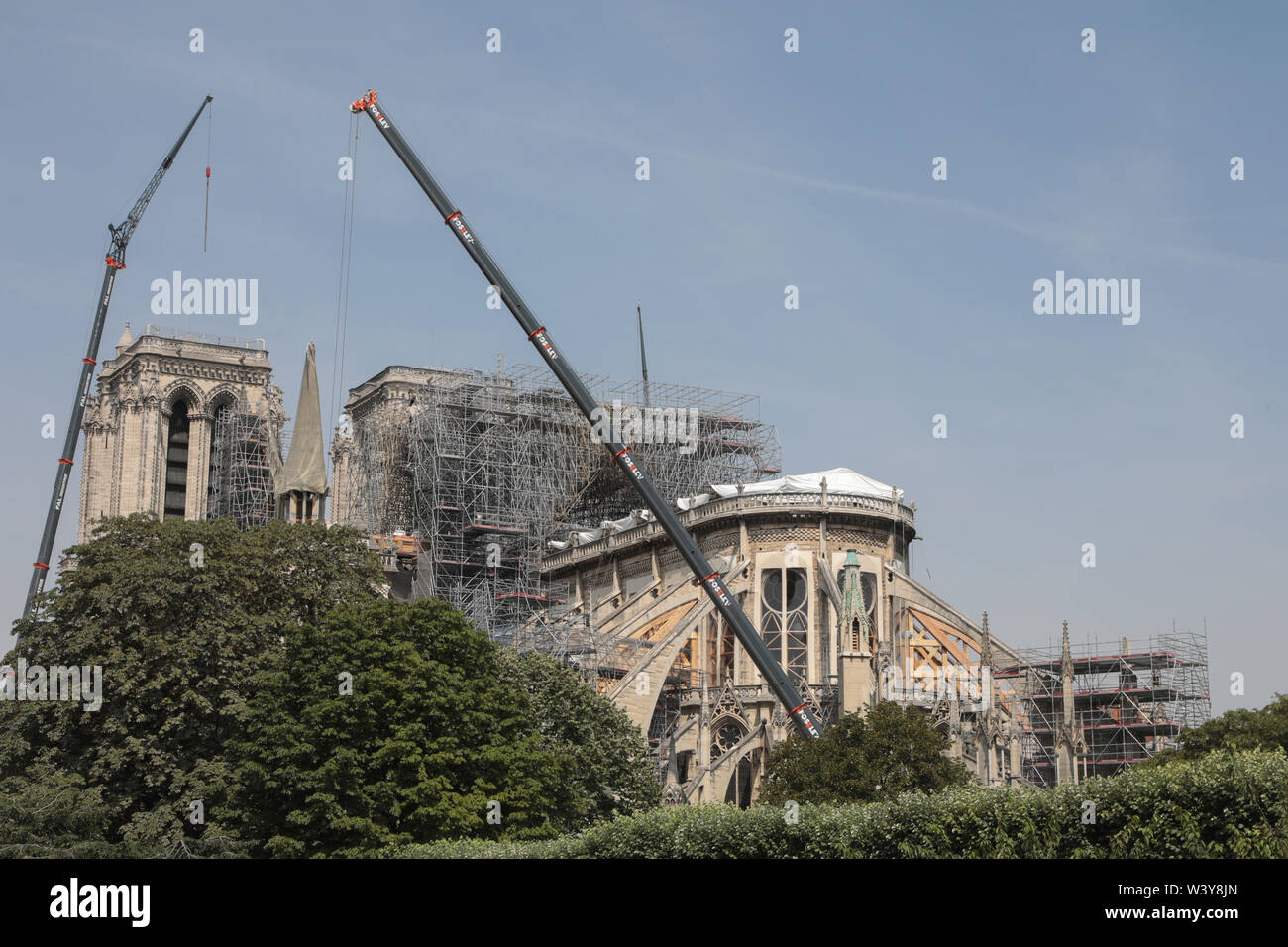 NOTRE-DAME CATHEDRAL ,THREE MONTHS AFTER THE FIRE Stock Photo