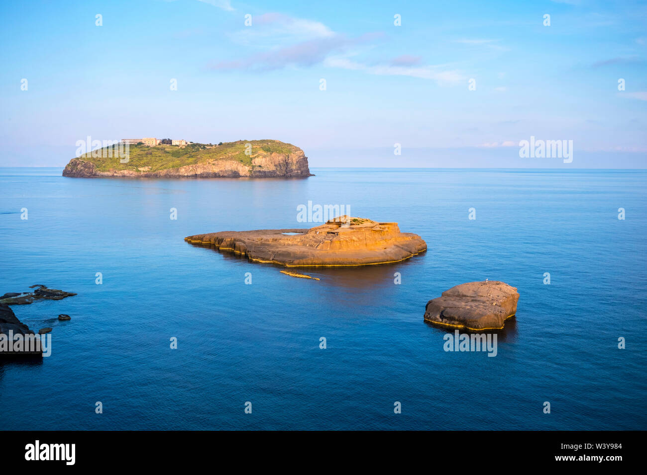 Santo Stefano Island with abandoned prison and other small islands off Ventotene, Italy Stock Photo