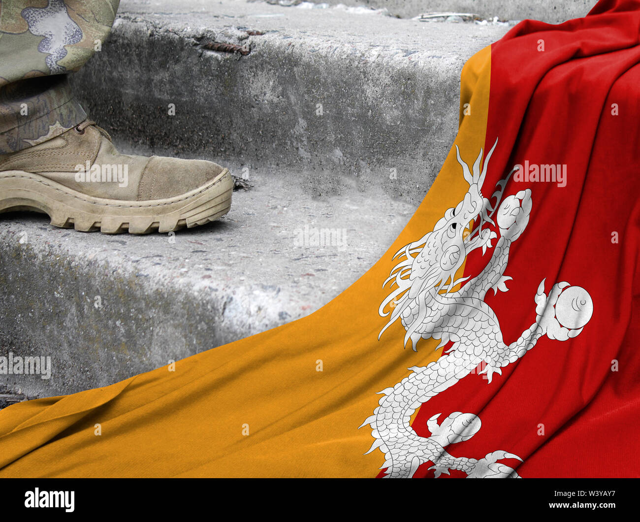 Military concept on the background of the flag of Butane Stock Photo ...