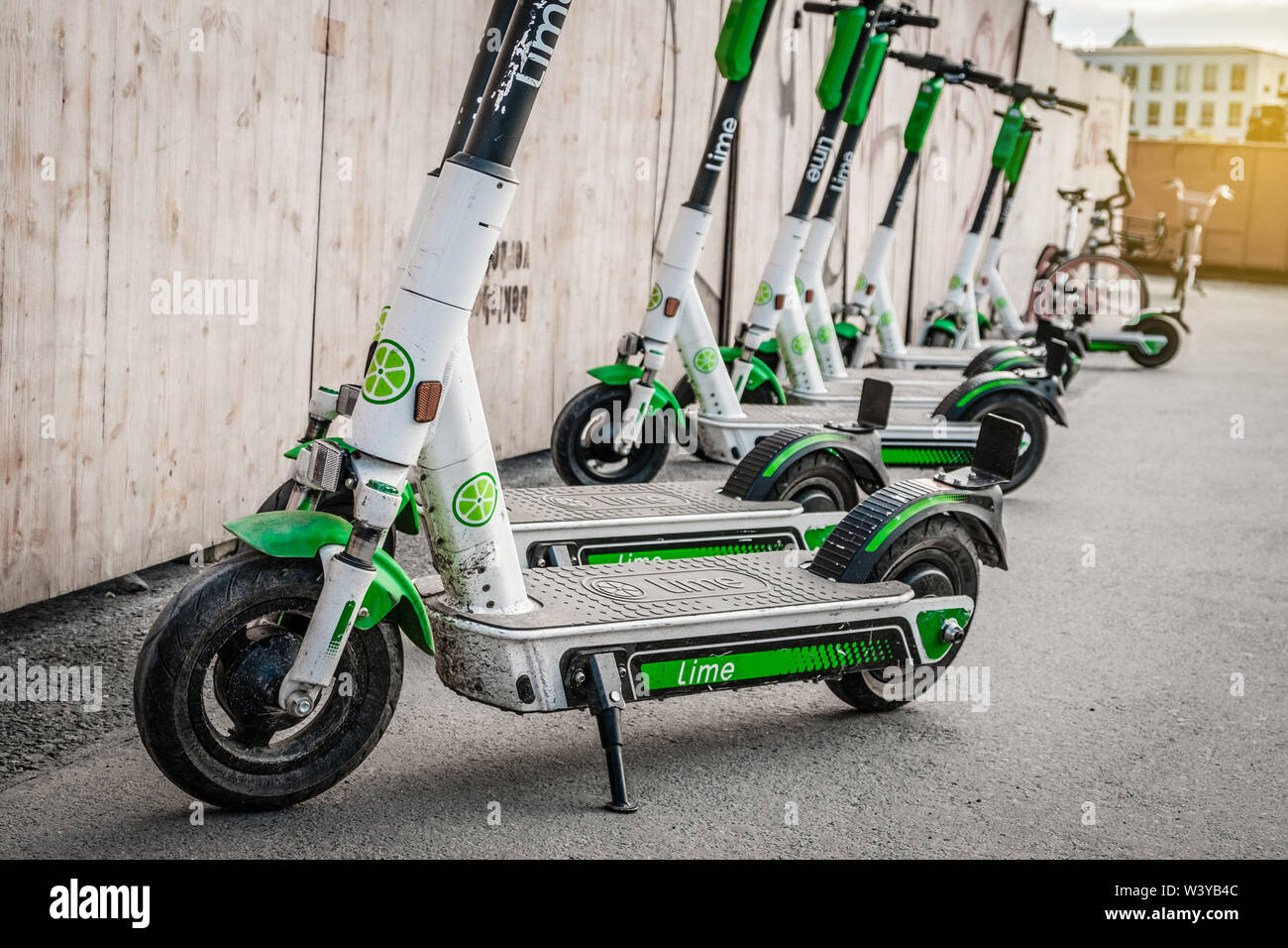 Berlin, Germany - June, 2019: Electric E scooter , escooter or e-scooter of  the ride sharing company LIME on sidewalk in Berlin, Germany Stock Photo -  Alamy