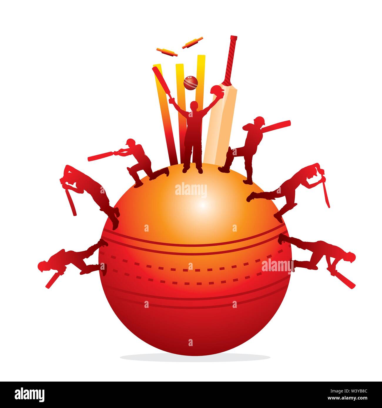 illustration of batsman and bowler playing cricket different pose poster design Stock Vector