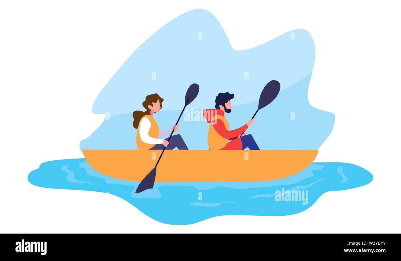 man and woman rowing a boat vector illustration Stock Vector Image