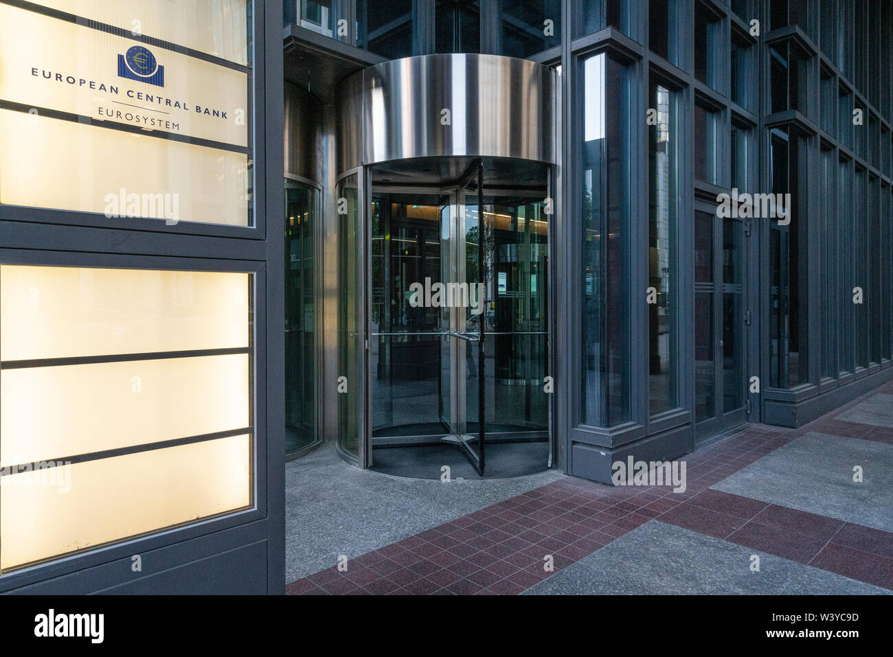 Frankfurt am Main, July 2019.  the entrance to the building that houses the European Central Bank Stock Photo