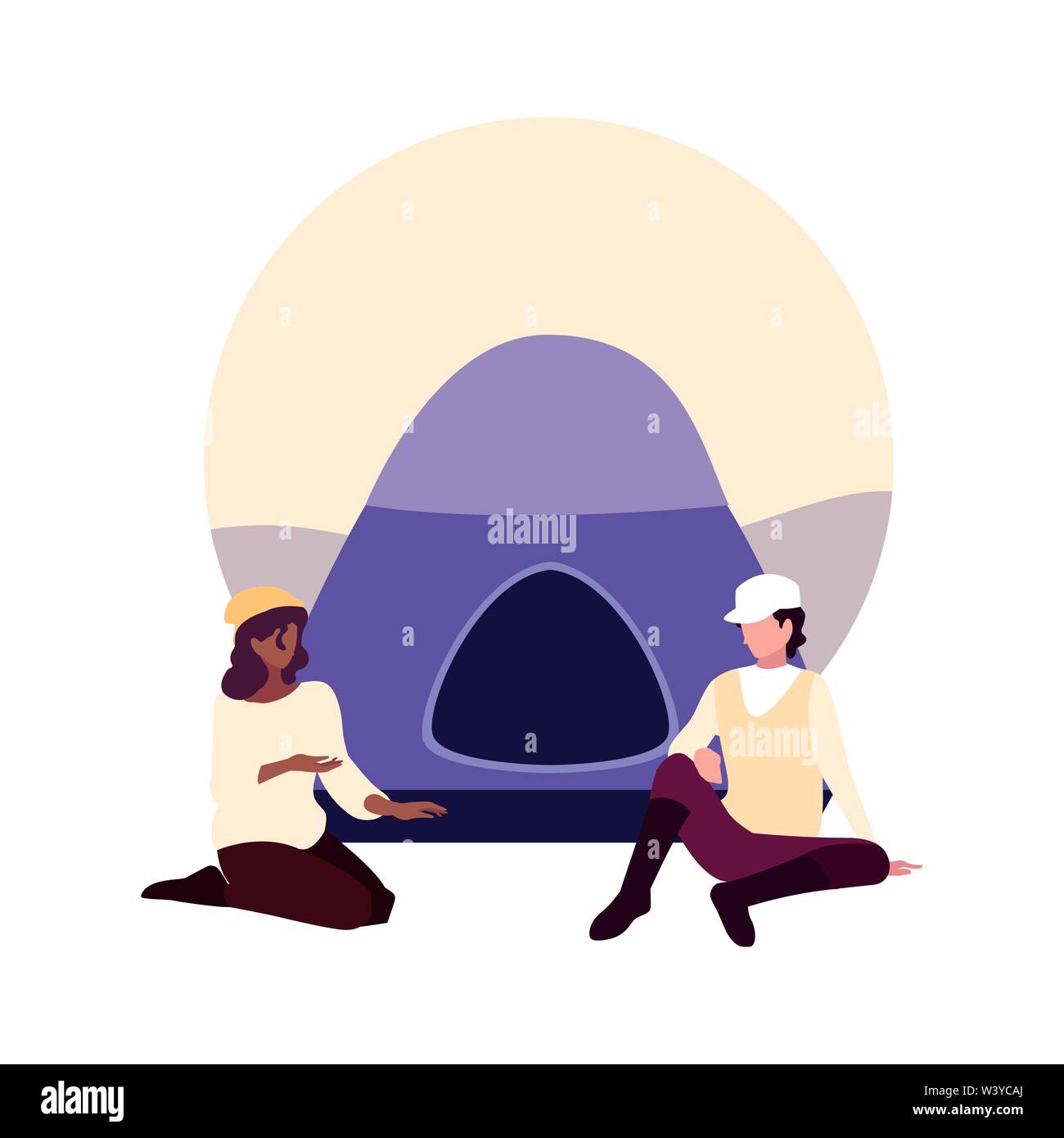 man and woman camp tent vacations vector illustration Stock Vector ...