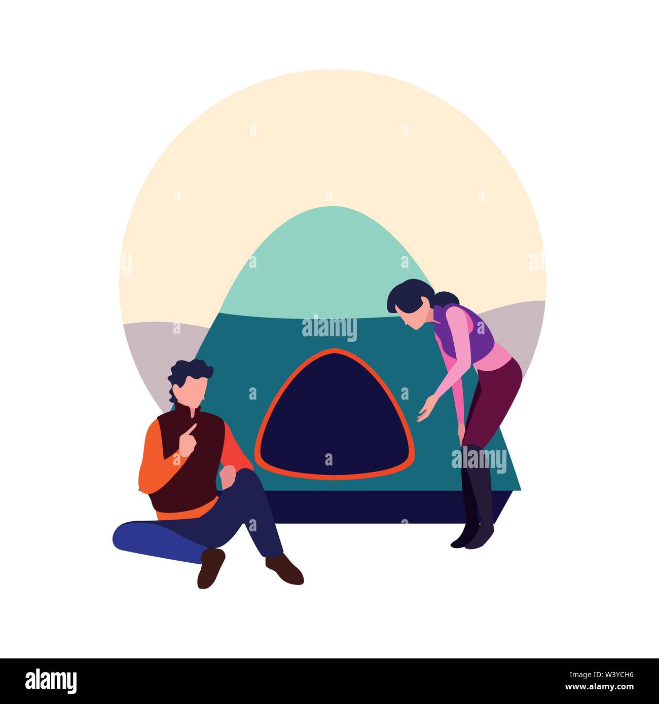 man and woman camp tent vacations vector illustration Stock Vector ...