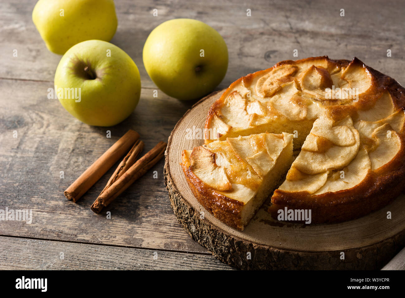 Homemade apple pie on wooden table Stock Photo