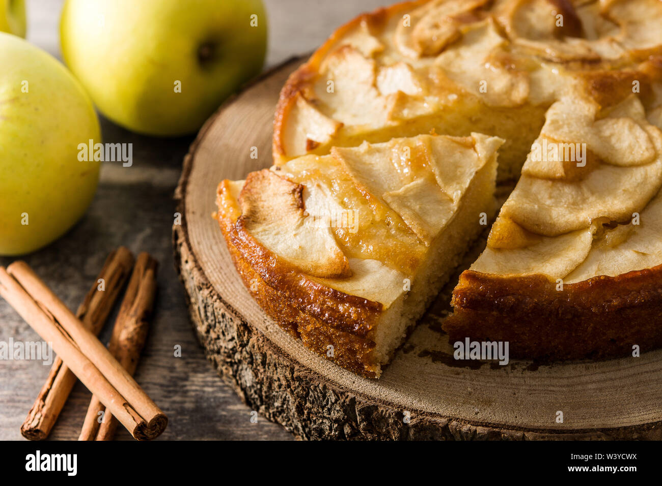 Homemade apple pie on wooden table. Close up Stock Photo