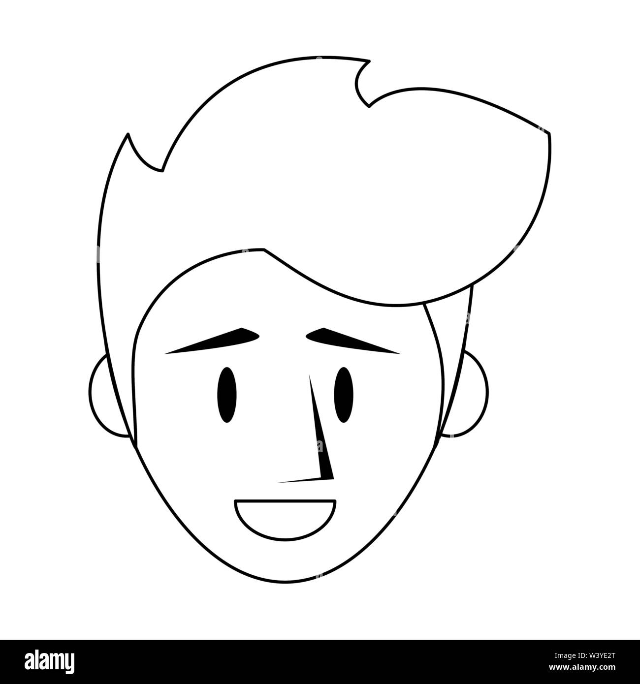 Young man face smiling cartoon isolated in black and white Stock Vector ...