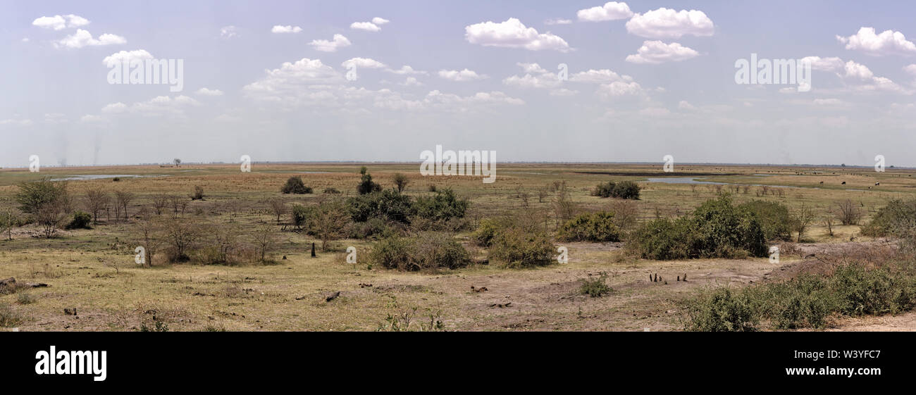 Landscape of the almost dried up Chobe River at the end of the dry season just before the confluence with the Zambezi River Botswana Stock Photo
