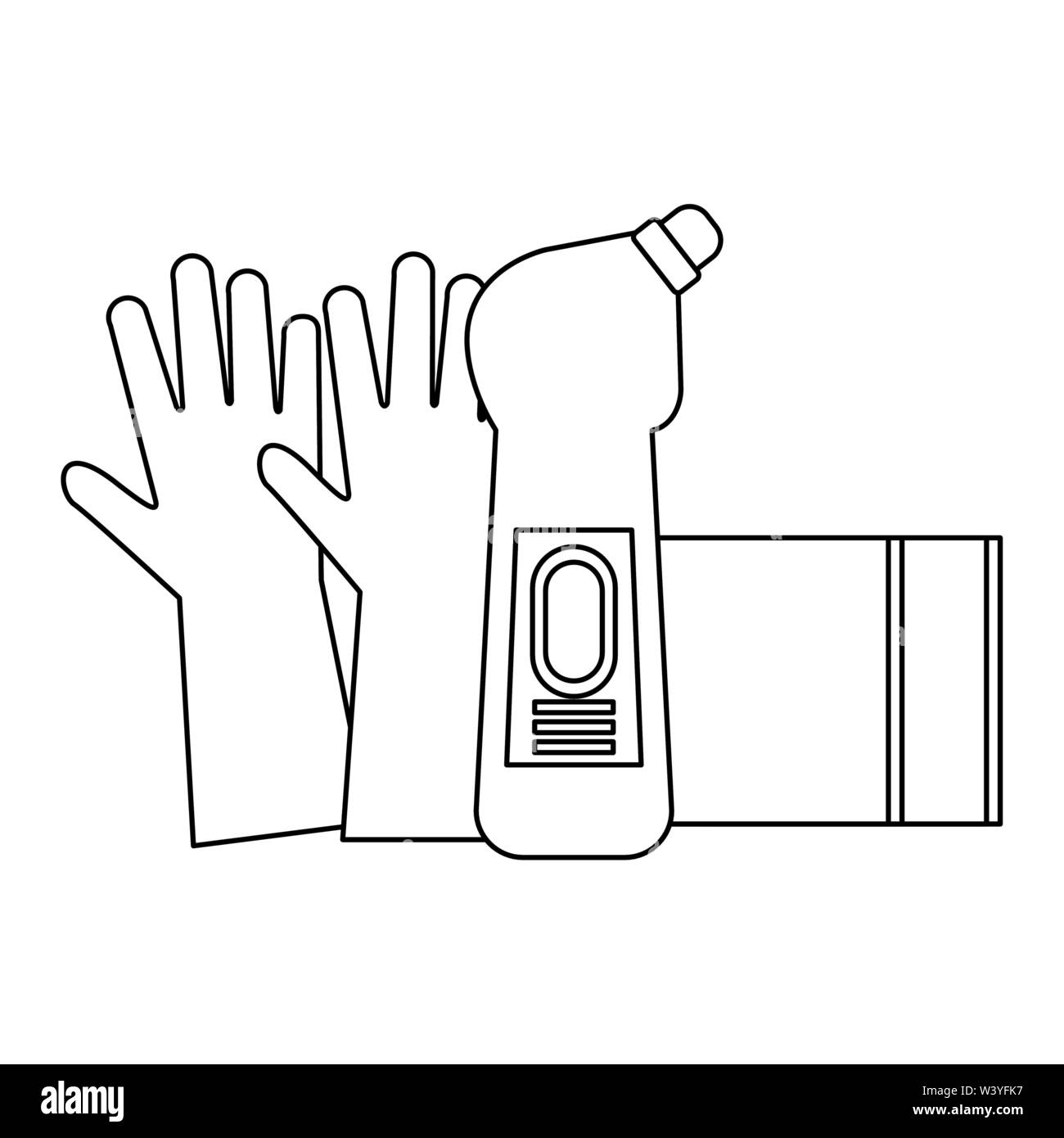 Set of cleaning equipment and products in black and white Stock Vector ...