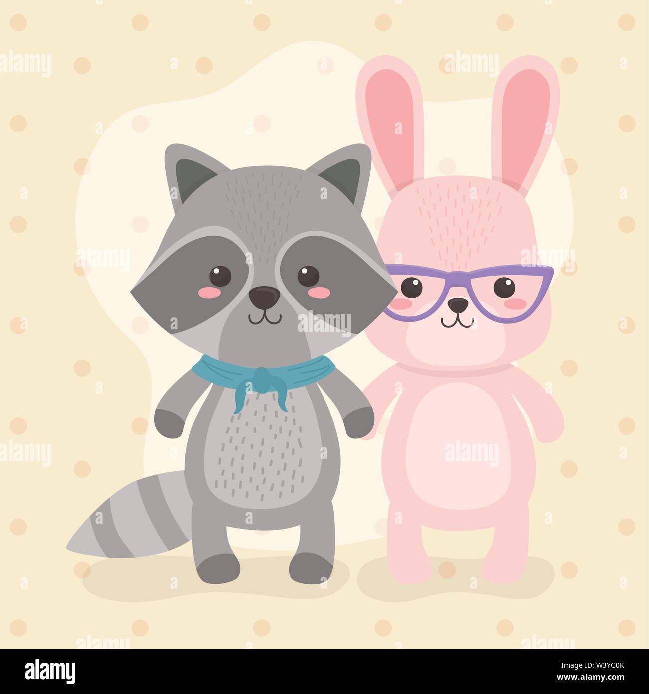 Mouse Rabbit Raccoon cute and little raccoon and rabbit characters vector illustration ...