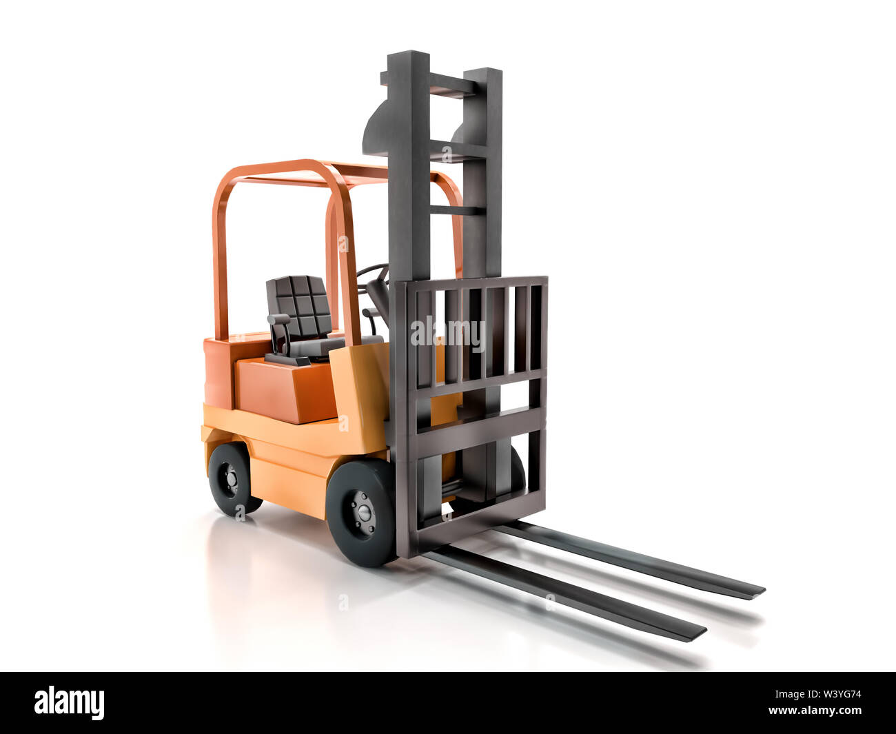 3D rendered orange forklift truck on white background Stock Photo - Alamy