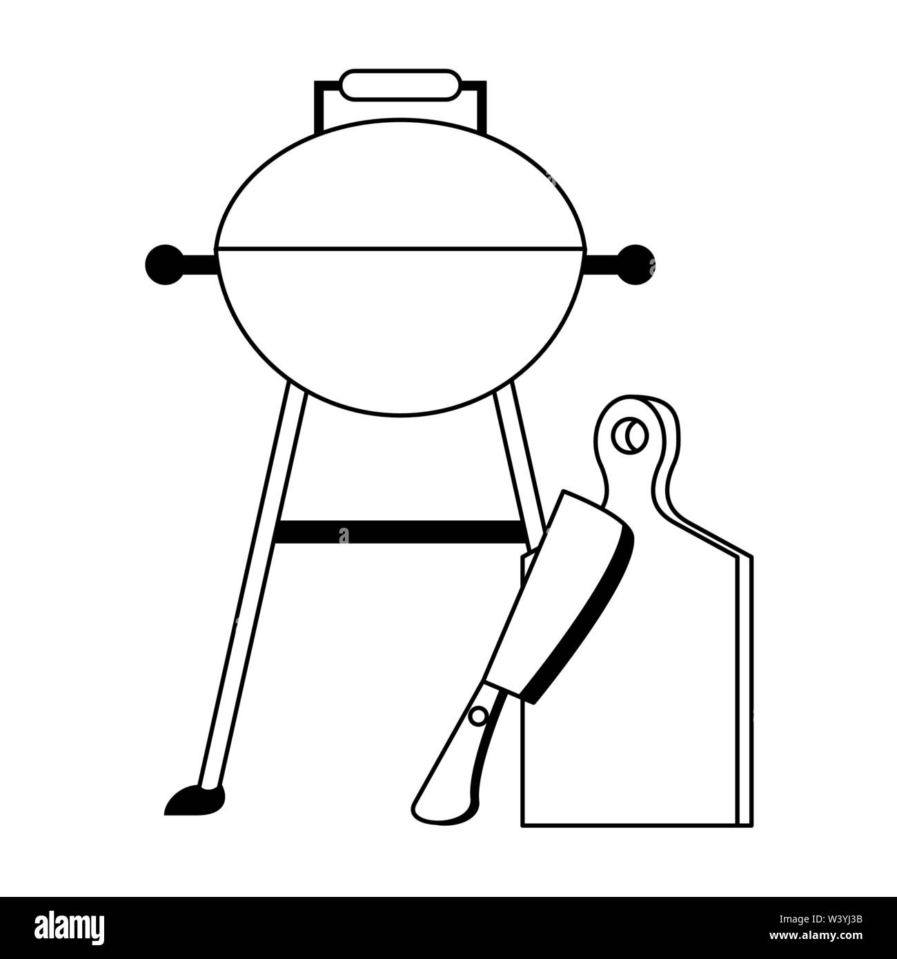 Kitchen barbecue utensils for grill in black and white Stock Vector