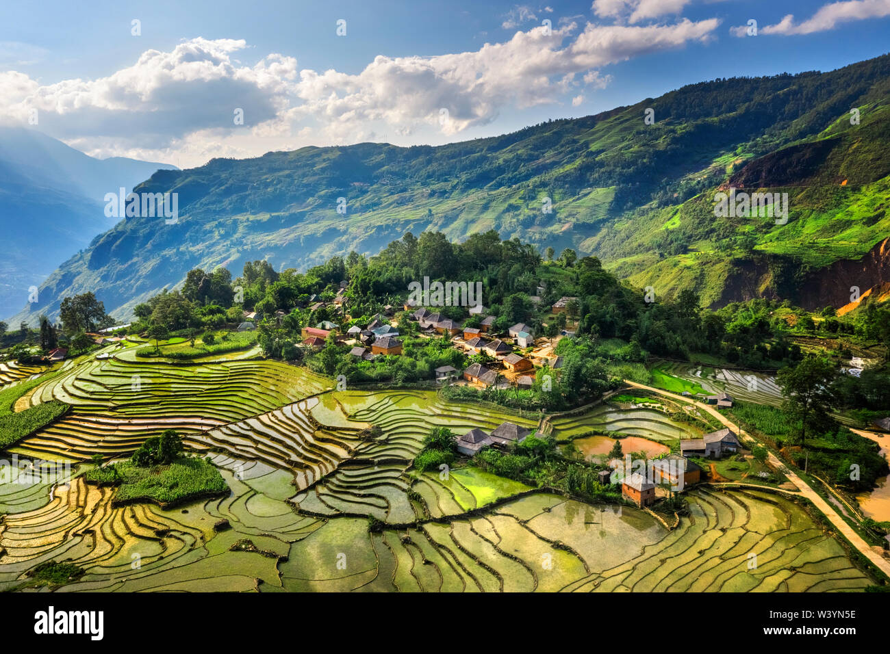 Trinh Tuong house or house made of land of ethnic minorities in Y Ty, Lao Cai, Vietnam. This is the traditional house of Ha Nhi people. Stock Photo