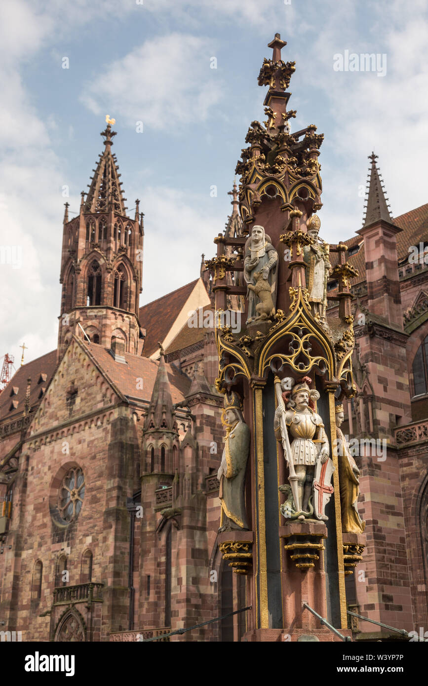The famous Cathedral Freiburger Münster in Freiburg, Germany Stock