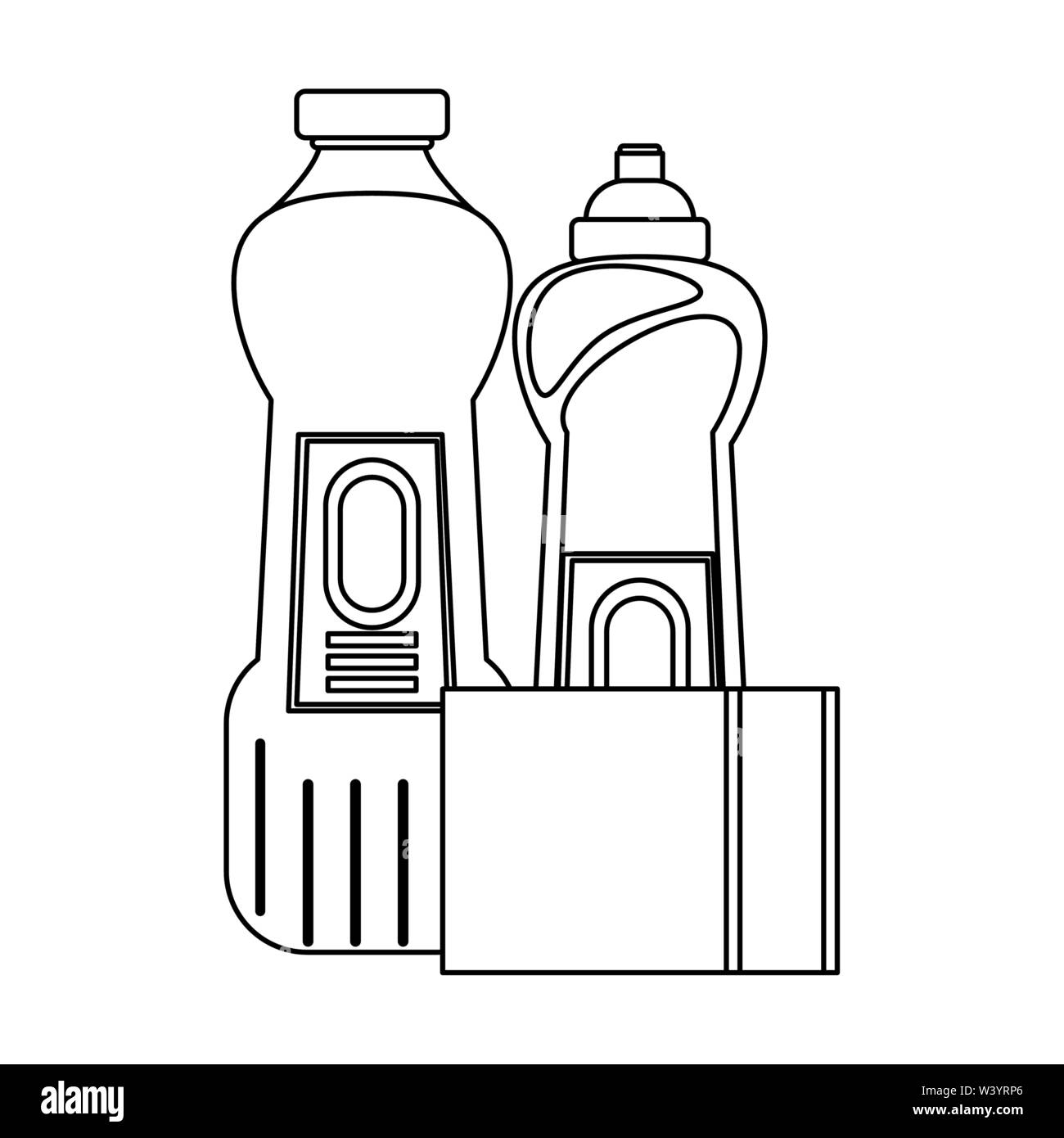 Set of cleaning equipment and products in black and white Stock Vector ...