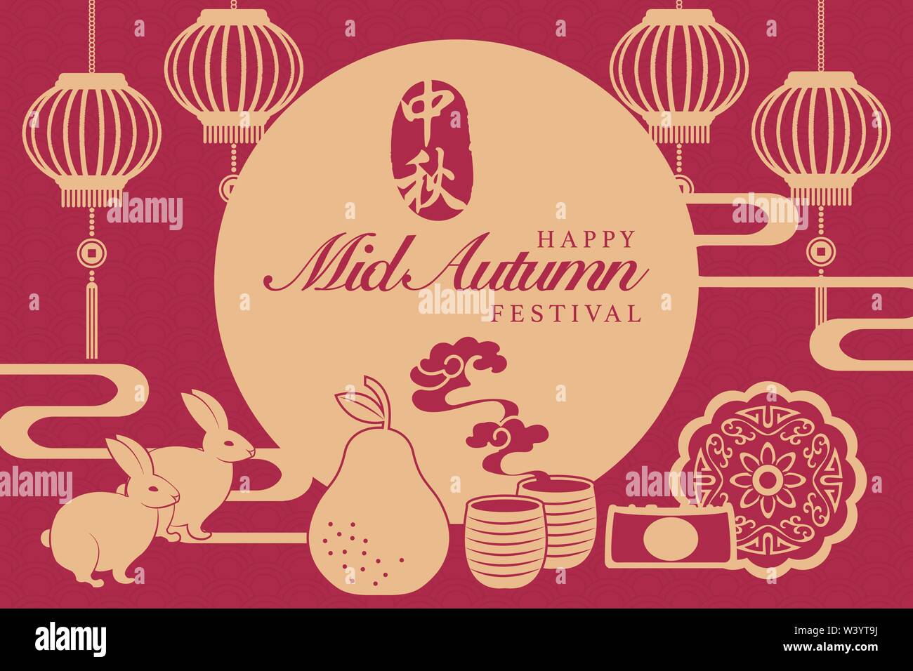 Retro style Chinese Mid Autumn festival food full moon cakes tea pomelo