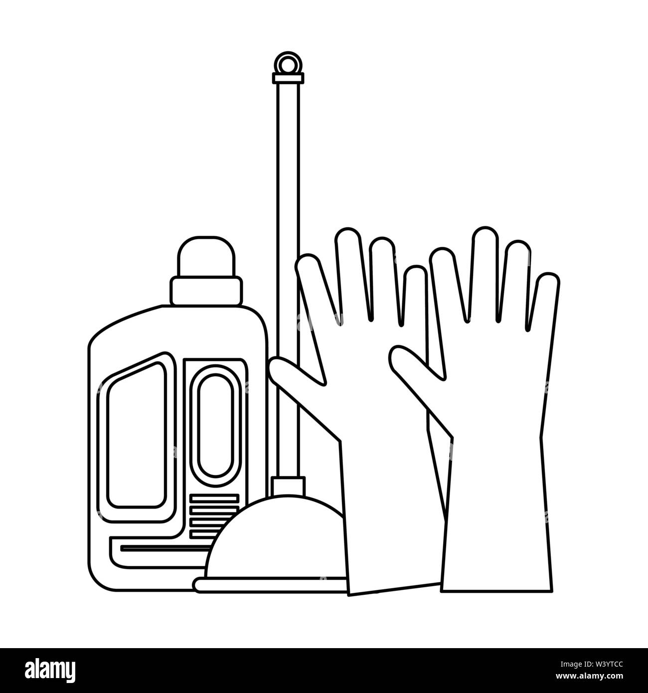 Set of cleaning equipment and products in black and white Stock Vector ...