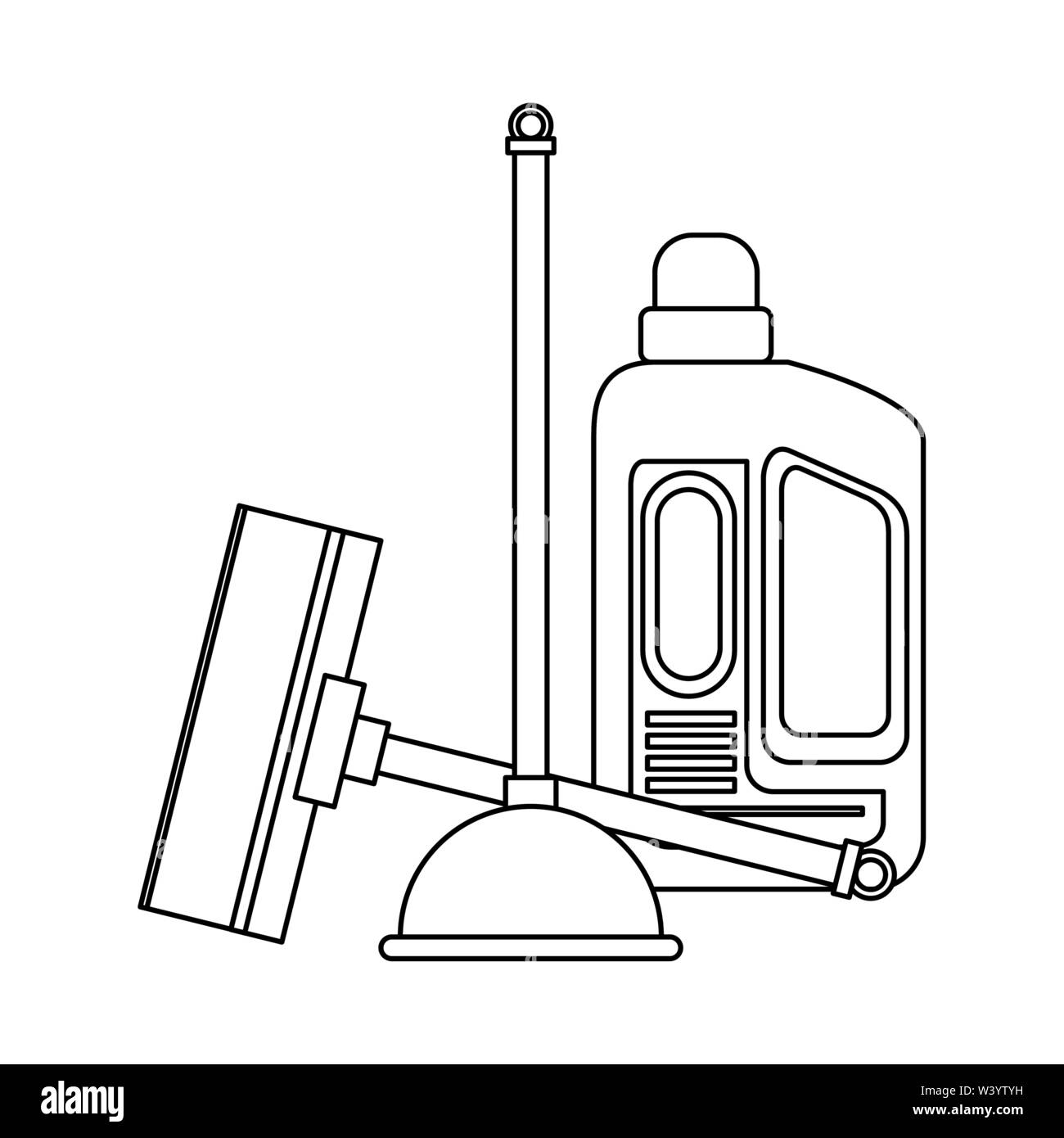 Set of cleaning equipment and products in black and white Stock Vector ...