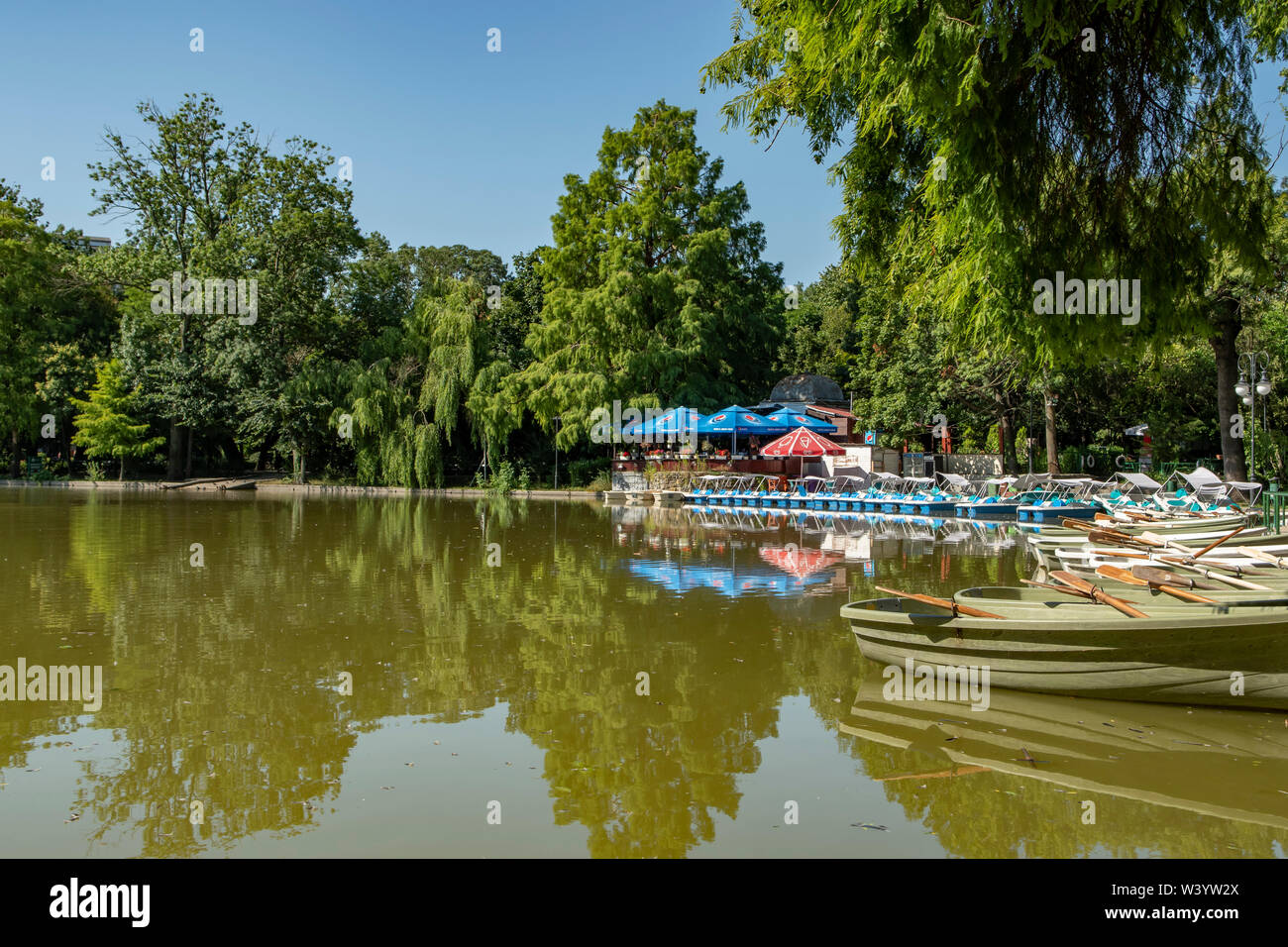 Lake in Cismigiu Park, Bucharest, Romania Stock Photo