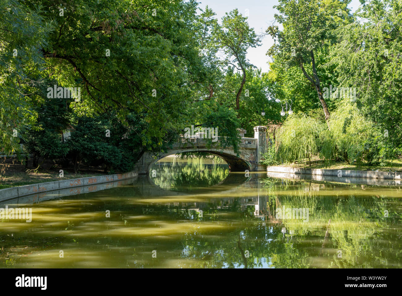 Lake in Cismigiu Park, Bucharest, Romania Stock Photo