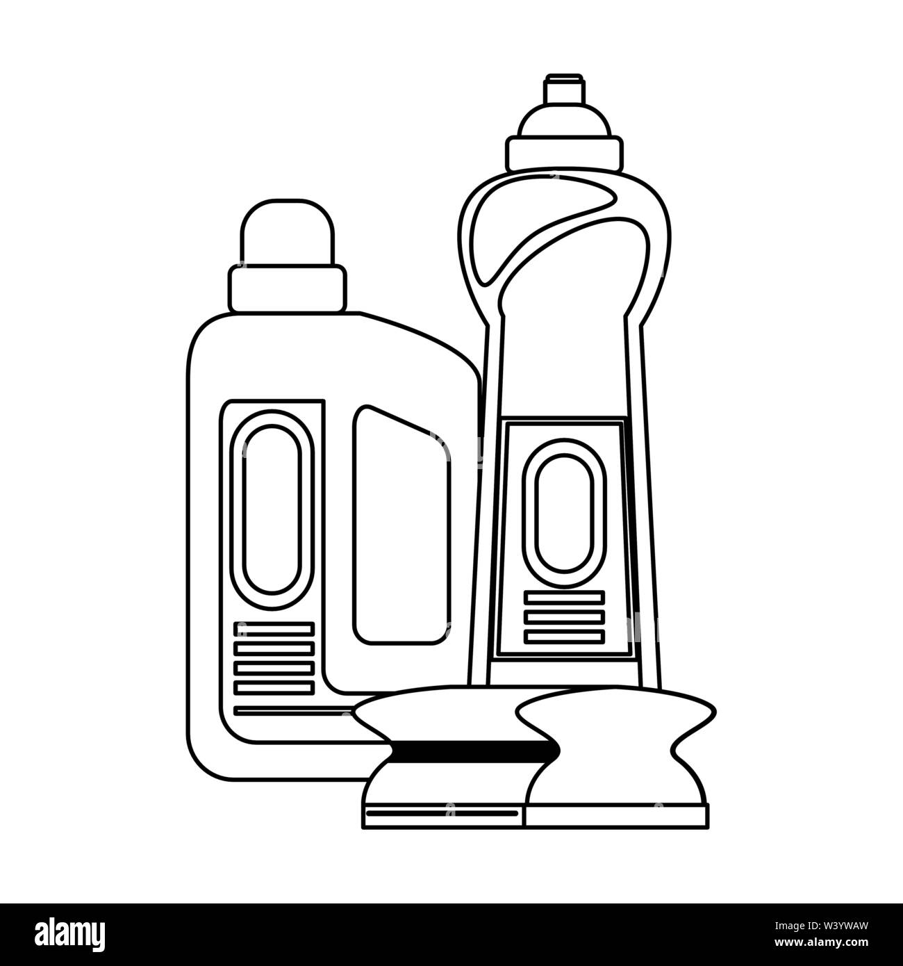 Set of cleaning equipment and products in black and white Stock Vector ...