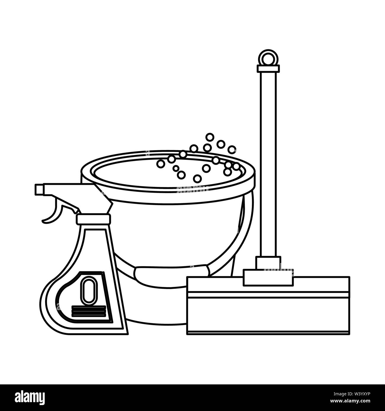 Set of cleaning equipment and products in black and white Stock Vector ...