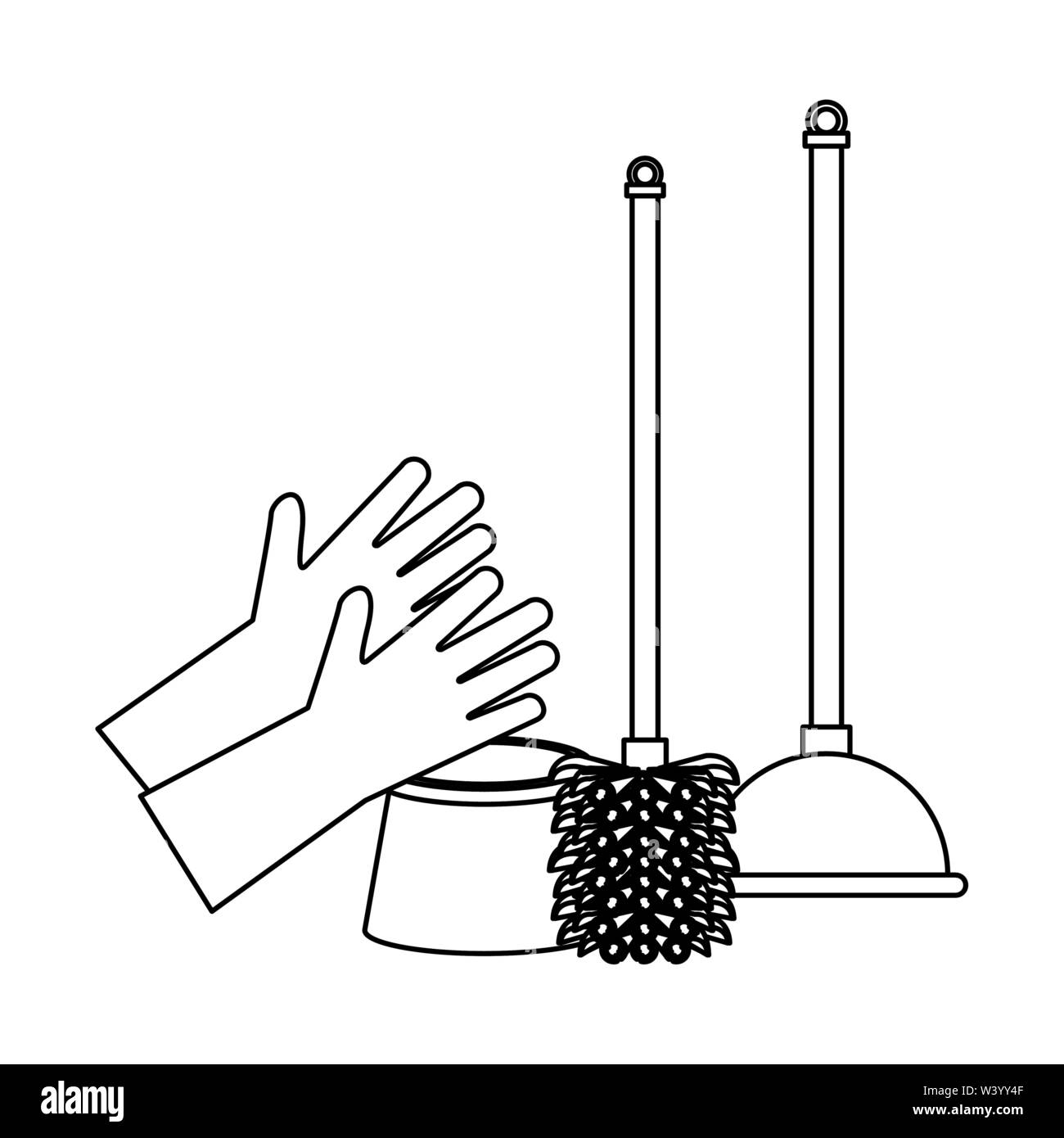 Set of cleaning equipment and products in black and white Stock Vector ...