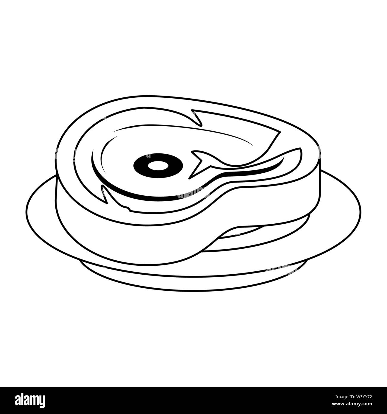 Barbecue beef cut of meat food isolated in black and white Stock Vector ...