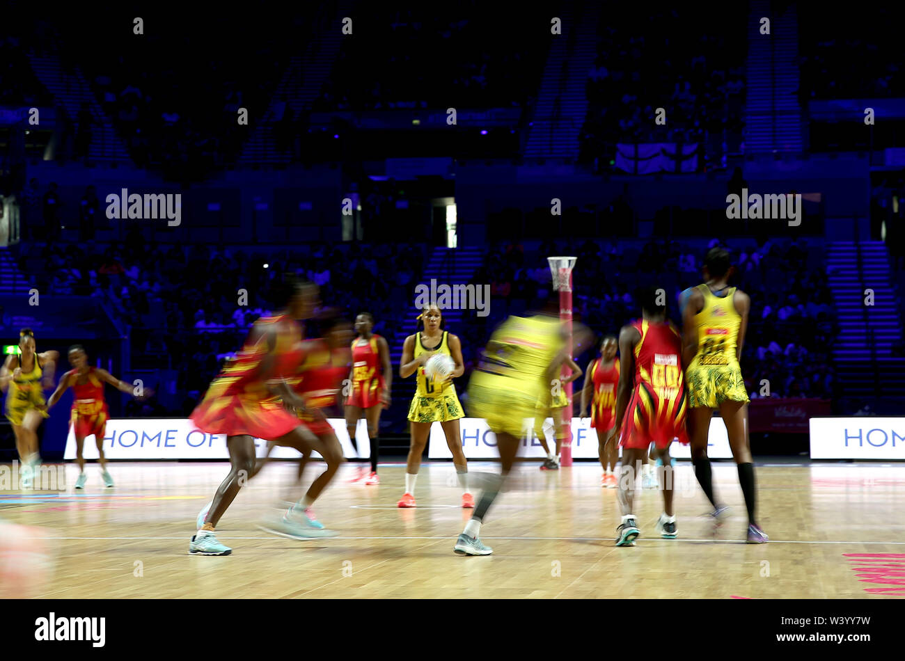 A general view of match action between Jamaica and Uganda during the Netball World Cup match at the M&S Bank Arena, Liverpool. Stock Photo