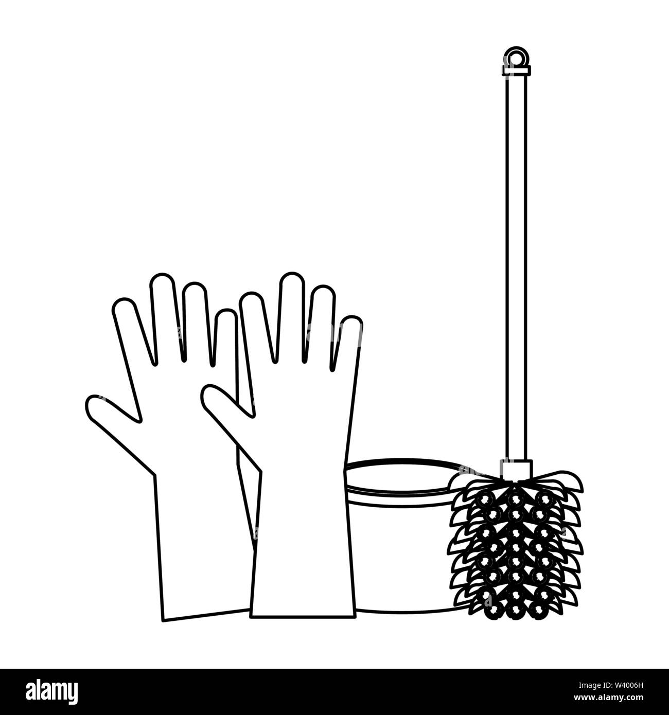Set of cleaning equipment and products in black and white Stock Vector ...