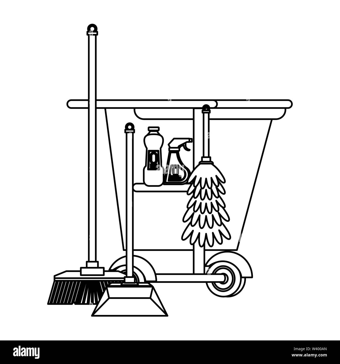 Set of cleaning equipment and products in black and white Stock Vector ...