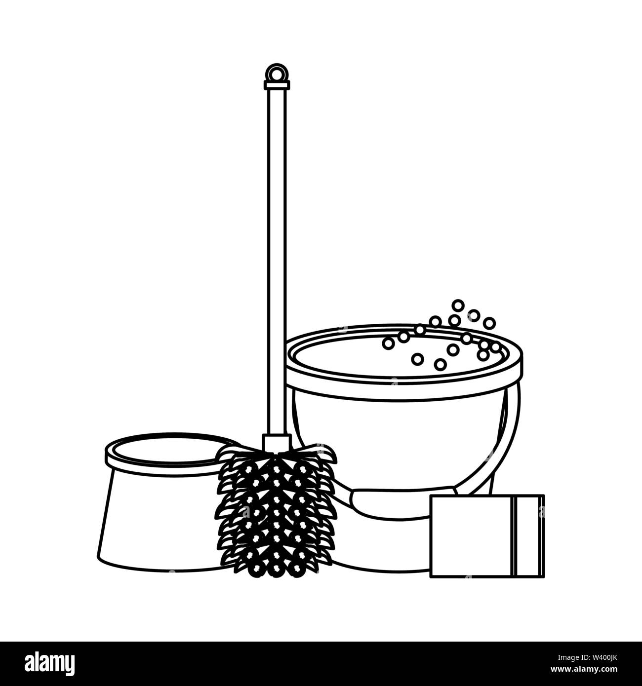Set of cleaning equipment and products in black and white Stock Vector ...