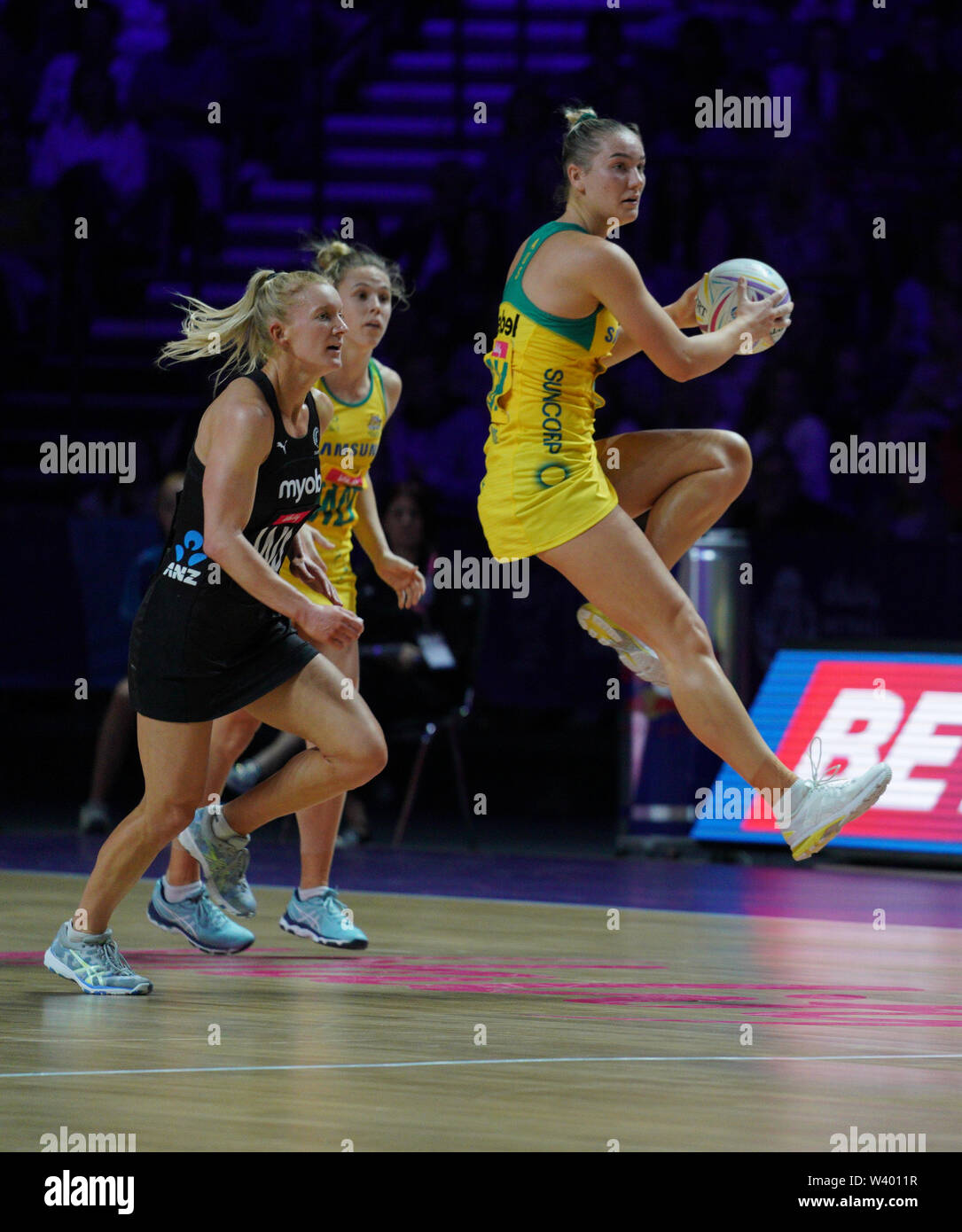 Courtney Bruce (AUS) in action during Vitality Netball World Cup 2019 at M&S Bank Arena, Liverpool, United Kingdom.Australia beat New Zealand: 50-49 Stock Photo