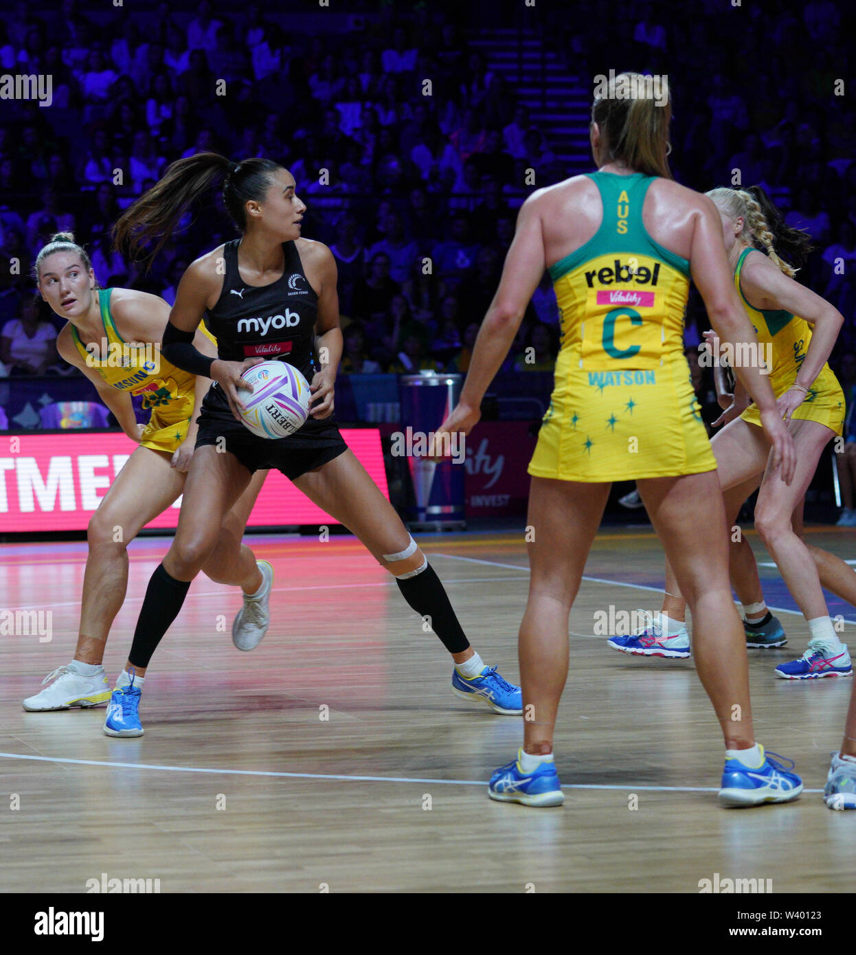 Maria Folau (AUS) in action during Vitality Netball World Cup 2019 at M&S Bank Arena, Liverpool, United Kingdom.Australia beat New Zealand: 50-49 Stock Photo