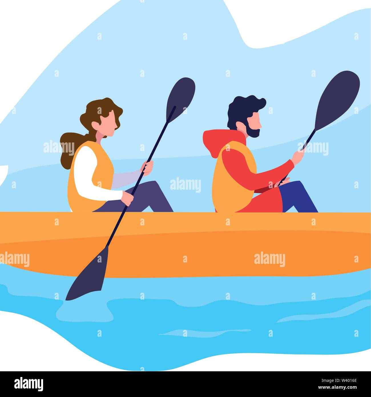 man and woman rowing a boat vector illustration Stock Vector Image