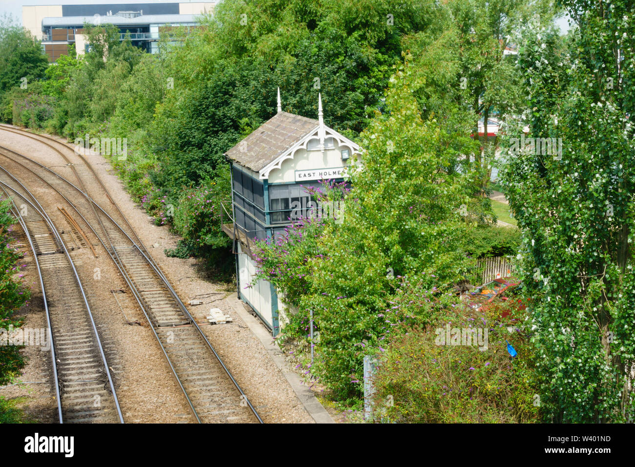Dis-used East Holmes Signal Box, Lincoln, Lincolnshire, England. July 2019 Stock Photo