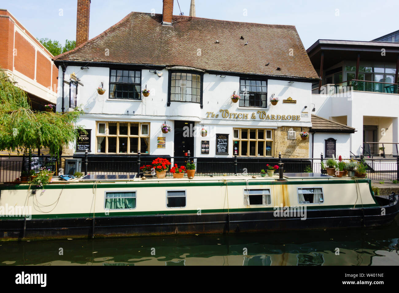 The Witch and Wardrobe public house on the River Witham, Lincoln, Lincolnshire, England. July 2019 Stock Photo